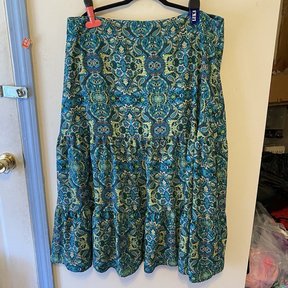 Creation Z Tired Midi Skirt Paisley Bohemian Cottagecore Beach Summer Sz 18 - Picture 5 of 10